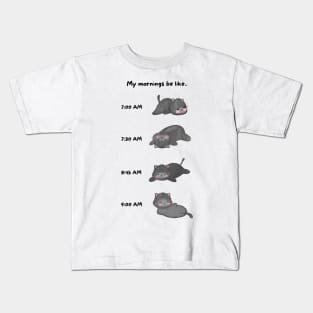 Lazy Black Cat Morning Routine Kids T-Shirt